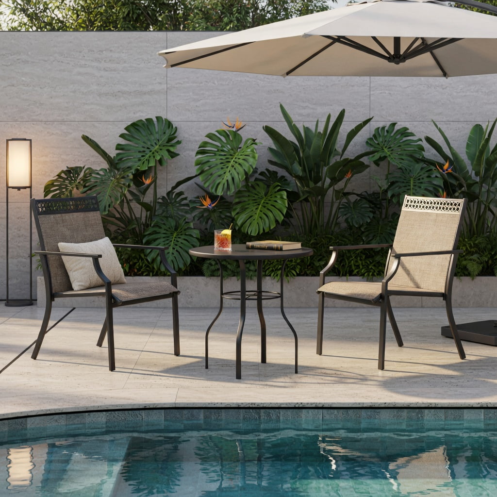 Hommoo 2-Piece Outdoor Patio Chair Set, All-Weather Breathable Fabric, Heavy-Duty Steel Frame, Poolside & Lawn Ready, Brown