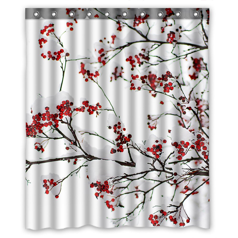 YKCG Winter Season Landscape Clusters of Red Rowan Berry under the Snow Shower Curtain