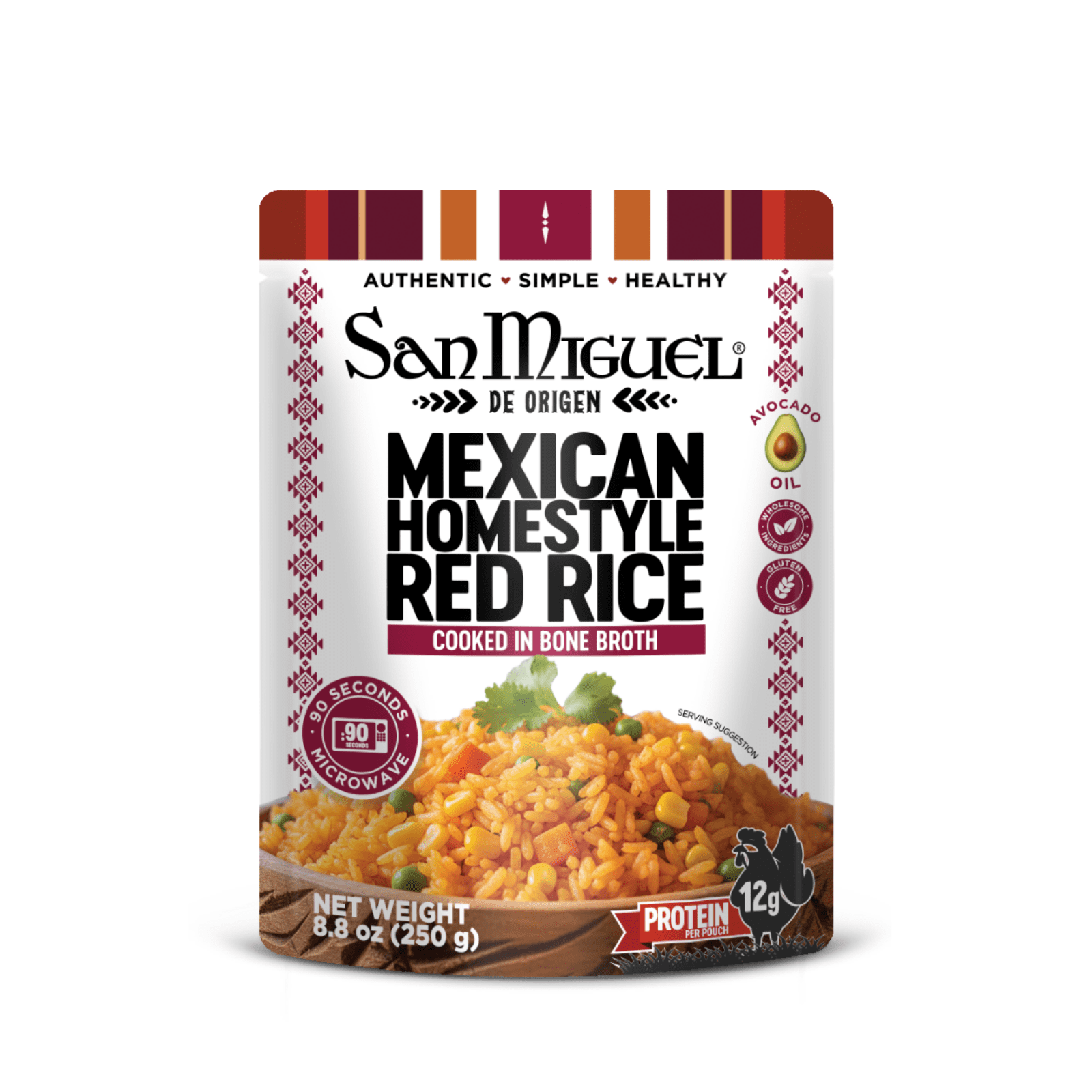 Mexican Homestyle Red Rice with Veggies with Bone Broth, Ready to Serve Rice Pouches, Microwaveable Instant Rice, Heat and Eat Rice, Pack of 6