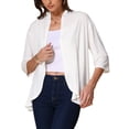 thumbnail image 4 of INSPIRE CHIC Women's Casual Lightweight V Neck Open Front 3/4 Sleeve Irregular Hem Cardigan M White, 4 of 6