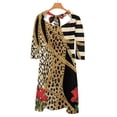 thumbnail image 6 of Leopard Print Gold Chains Flowers Stripes Flare Dress Square Neck Dress Elegant Female Fashion Printed Dress, 6 of 9