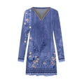 thumbnail image 3 of DYMADE Women Retro V-Neck Long Sleeve Casual Pullover T-Shirt Dress, 3 of 4