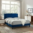 thumbnail image 2 of Platform Bed Frame, Tufted, Rivet Nailhead, Blue Navy, Velvet, Mid Century Bedroom, Modern Contemporary Boutique HB35534, 2 of 8