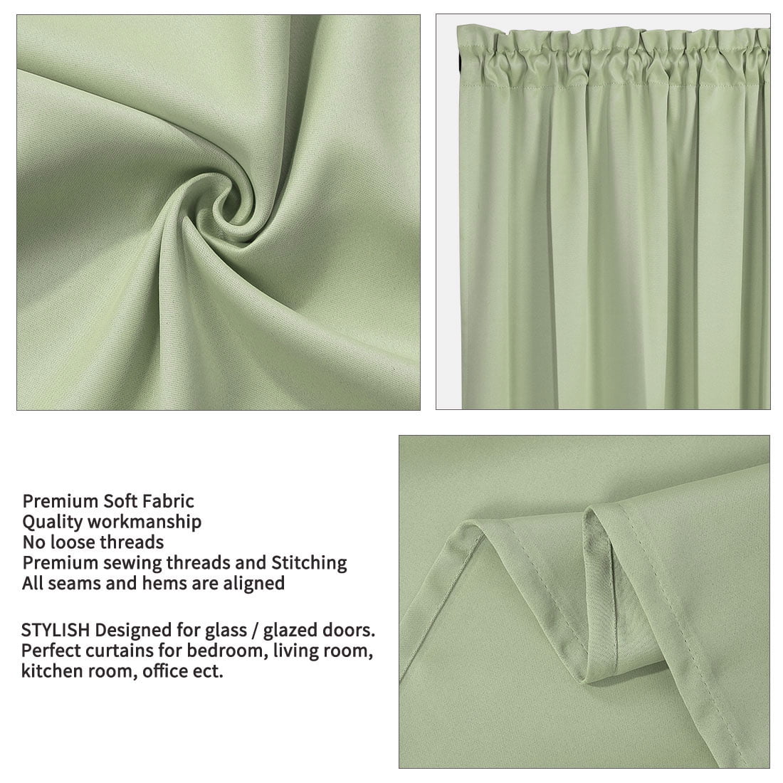 Unique Bargains Solid Window French Door Curtain Panel Light Green 54" x 72"