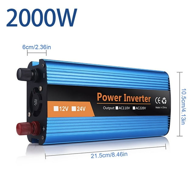 Onduleur de Puissance Portable et Efficace 2000W DC 12V AC 110V 120V 2 USB 2 Prises