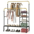 thumbnail image 1 of Costway Rolling Clothes Drying Rack Double Rods Garment Rack with Height Adjustables Gold, 1 of 10