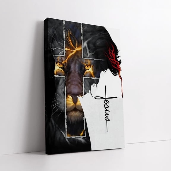 Velto Christian Lion Of Judah Canvas Wall Art - Jesus Cross Canvas, Religious Inspirational Artwork, Faith-Based Home Decor, Unique Gift Canvas, 8x10 UNFRAMED