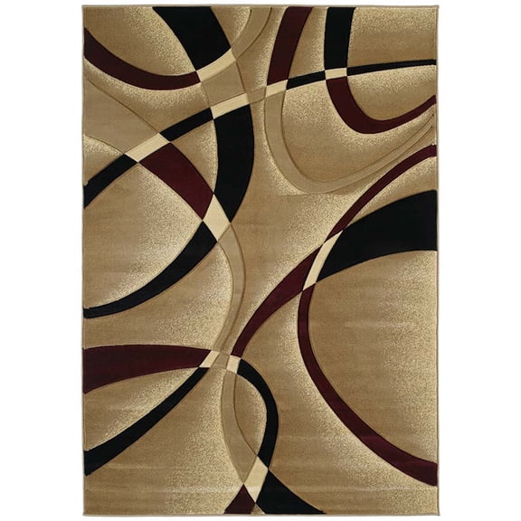 Designer Home Angles Area Rug 510-21334 La-Chic Burgundy Swirls Wavy Lines 1' 10" x 3' Rectangle