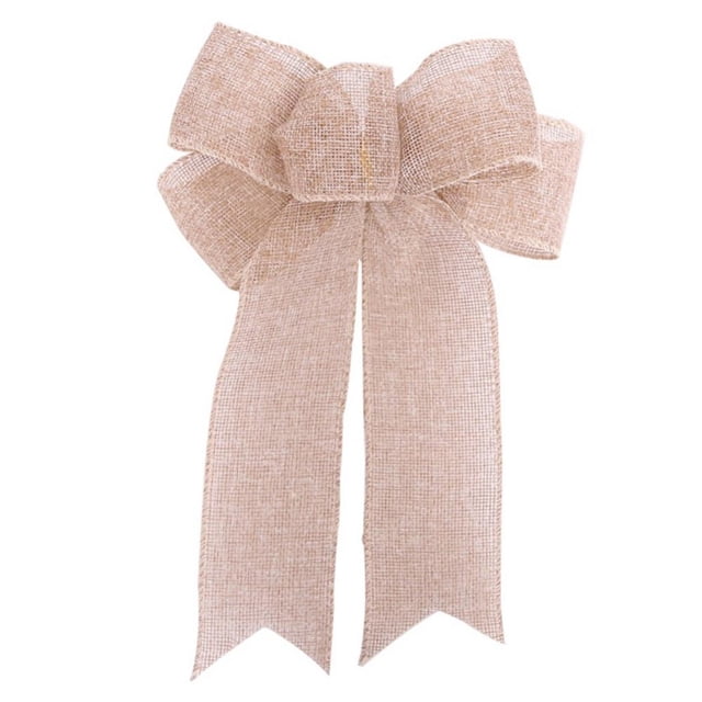 Christmas Tree Topper Bow, Multi-color Wreath Bows Handmade Christmas Burlap Craft Wrapping Bow, 9.4 x 7.5 Inch