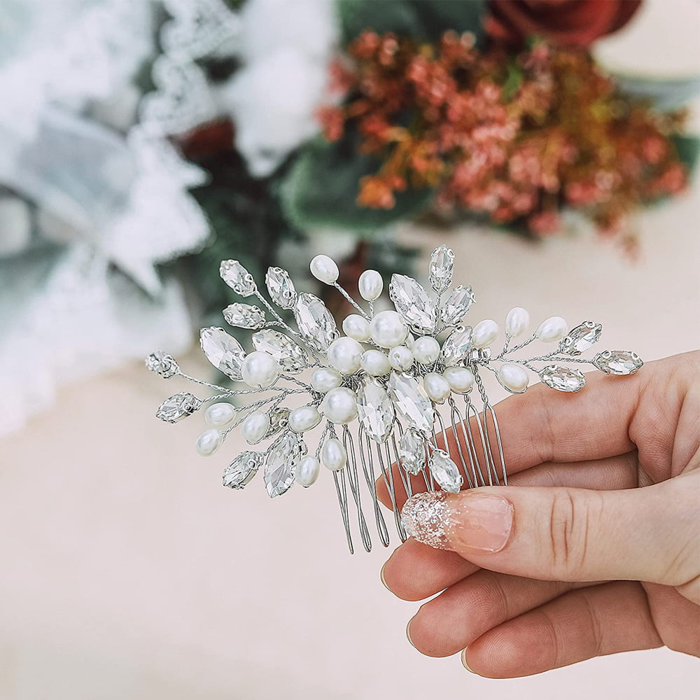 Cubic Zirconia Head Piece for Wedding Wedding Hair Comb for Bride Silver Floral Crystal Hair Comb for Garden Outdoor Wedding H003 Weddings Accessories Hair Accessories Decorative Combs 