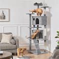 thumbnail image 3 of Alden Design 80″ Tall Multilevel Cat Tree with 2 Condos & 3 Scratching Posts for Kittens, Light Gray, 3 of 11