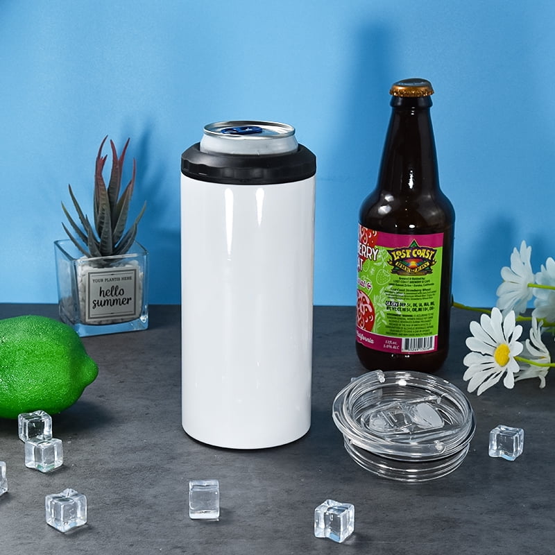5 in 1 16oz sublimation can cooler Stainless Steel Insulated white blank can holder with beer bottle opener on bottom