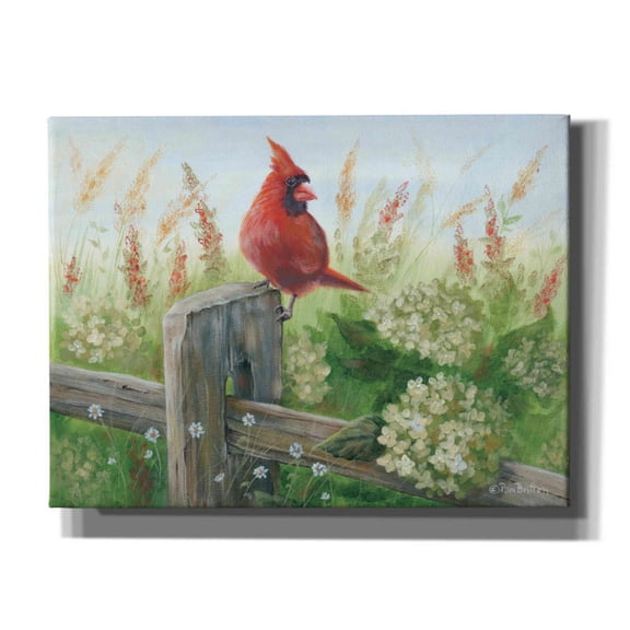 Epic Graffiti 'Cardinal on Fence' by Pam Britton, Canvas Wall Art, 16"x12"