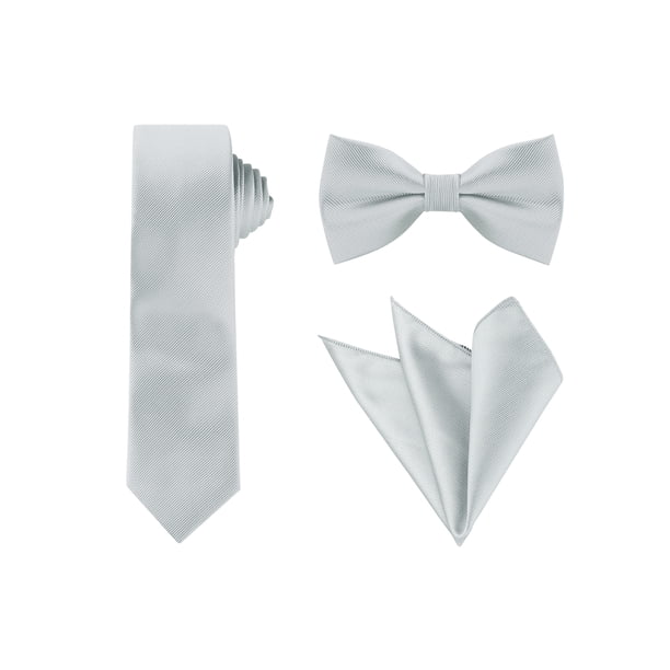 CONJUNTO DE CORBATA SÓLIDA PARA EL DÍA DEL PADRE, Pajarita Pre-atada y Pañuelo de Bolsillo para Hombres, Corbatas para Bodas y Negocios, Gris, Talla Única