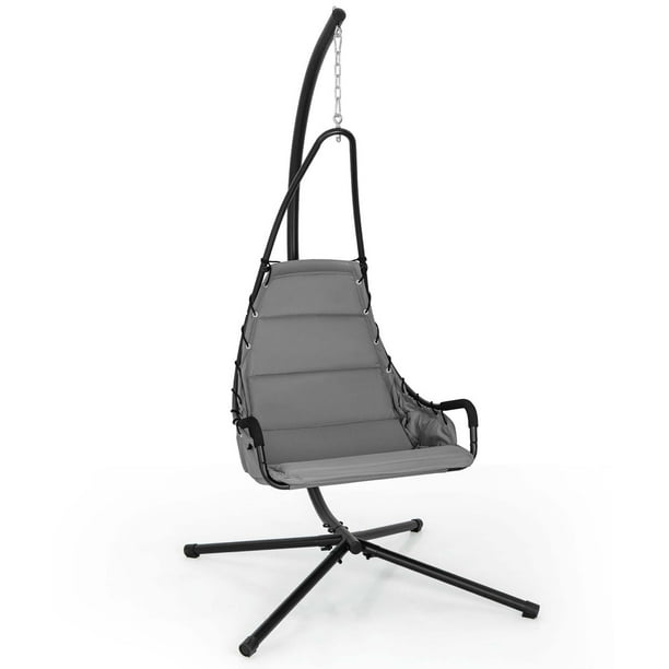 Silla Colgante Costway para Interiores y Exteriores Asiento Extra Ancho Acolchado Marco de Metal en Forma de X Kit para Colgar Seguro