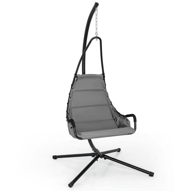Silla Colgante Costway para Interiores y Exteriores Asiento Extra Ancho Acolchado Marco de Metal en Forma de X Kit para Colgar Seguro