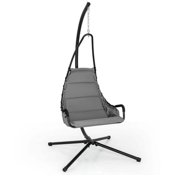 Costway Swing Chair with Stand Extra-wide and Cushioned Seat Outdoor Indoor Hanging Chair Grey