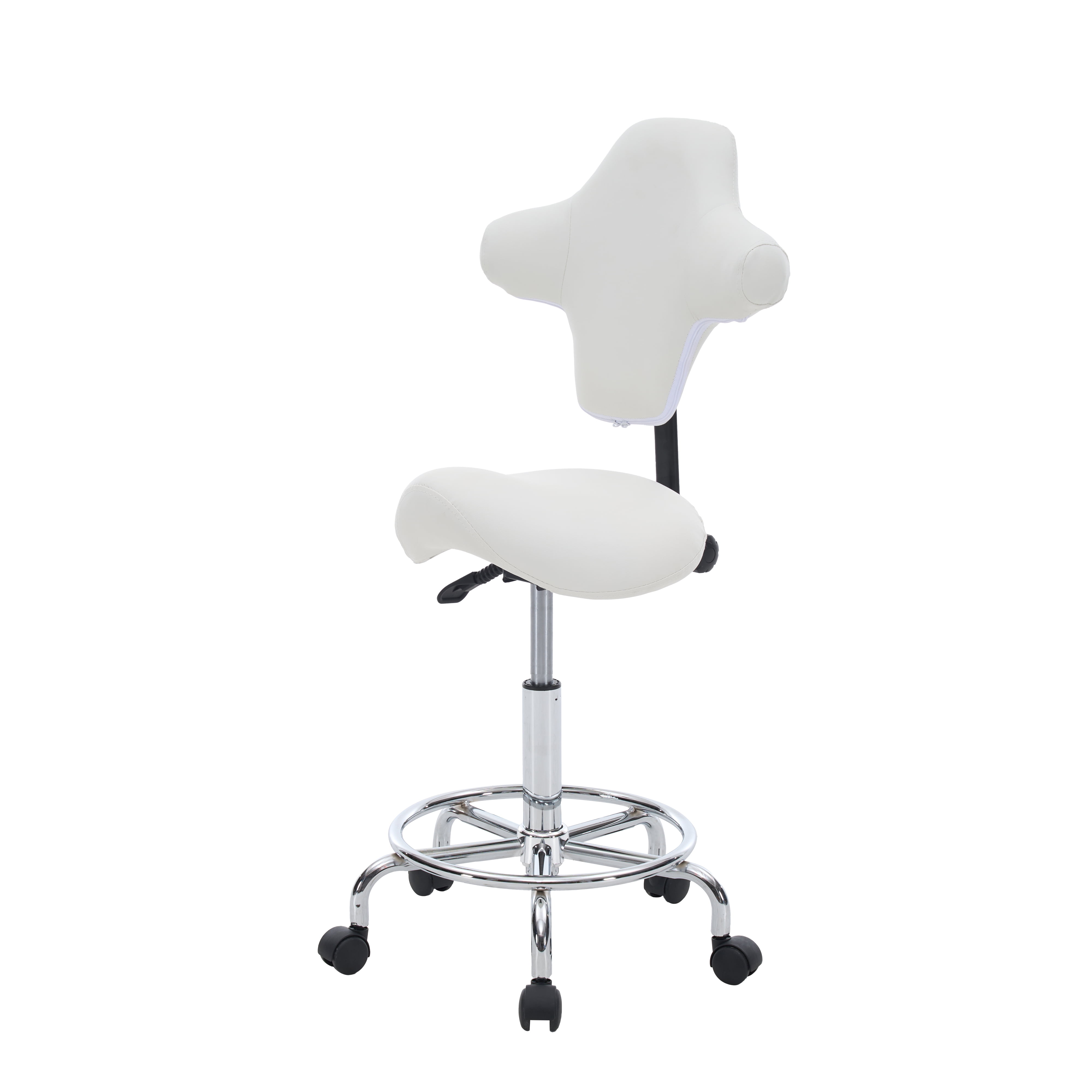 Saddle Stool Chair with Wheels,Ergonomic Swivel Rolling Height Adjustable for Salon Beauty Clinic Dentist Tattoo Home Office(White)