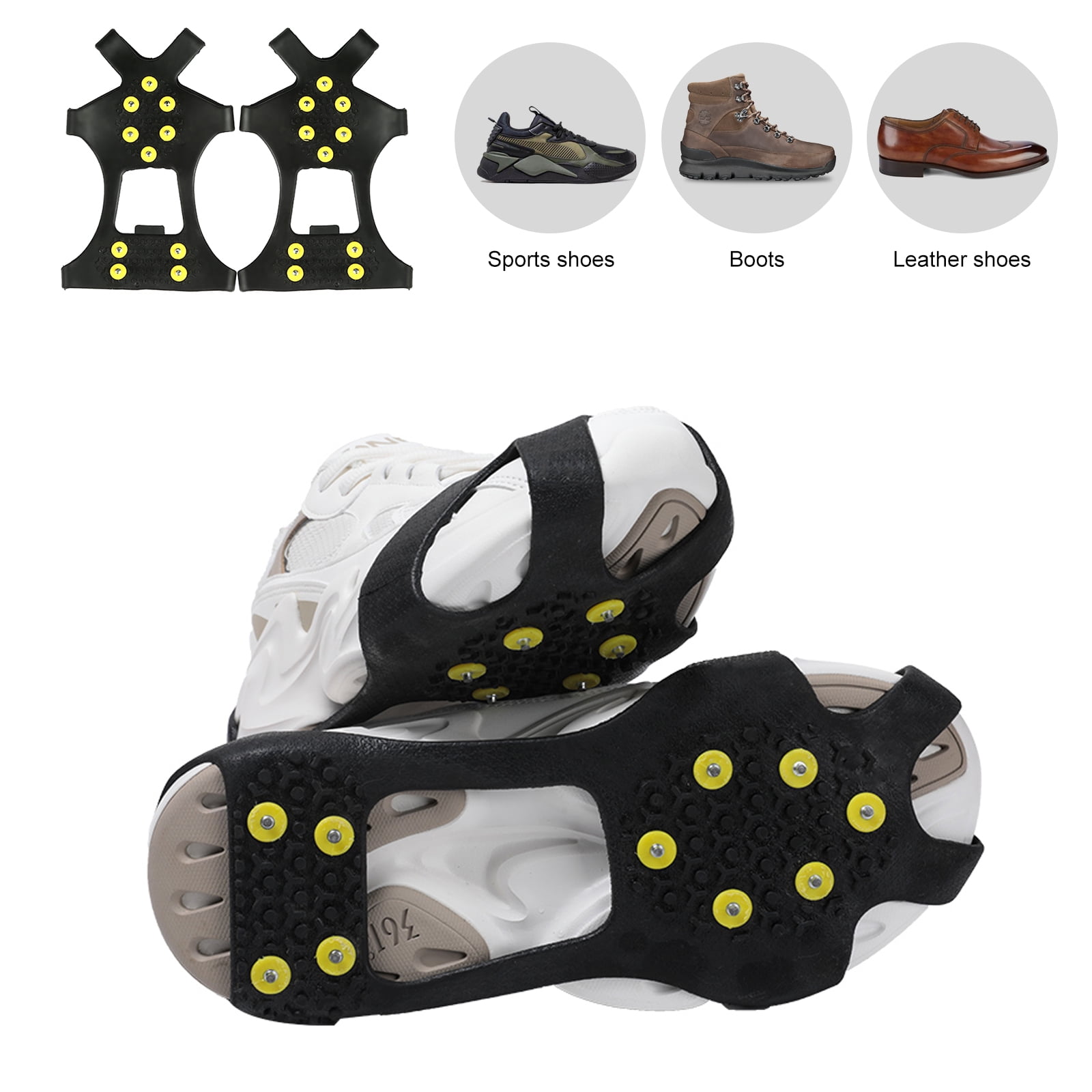 10 STUD Ice Snow Grippers Anti Slip Winter Shoes Boots Spikes Grips Crampons UK 