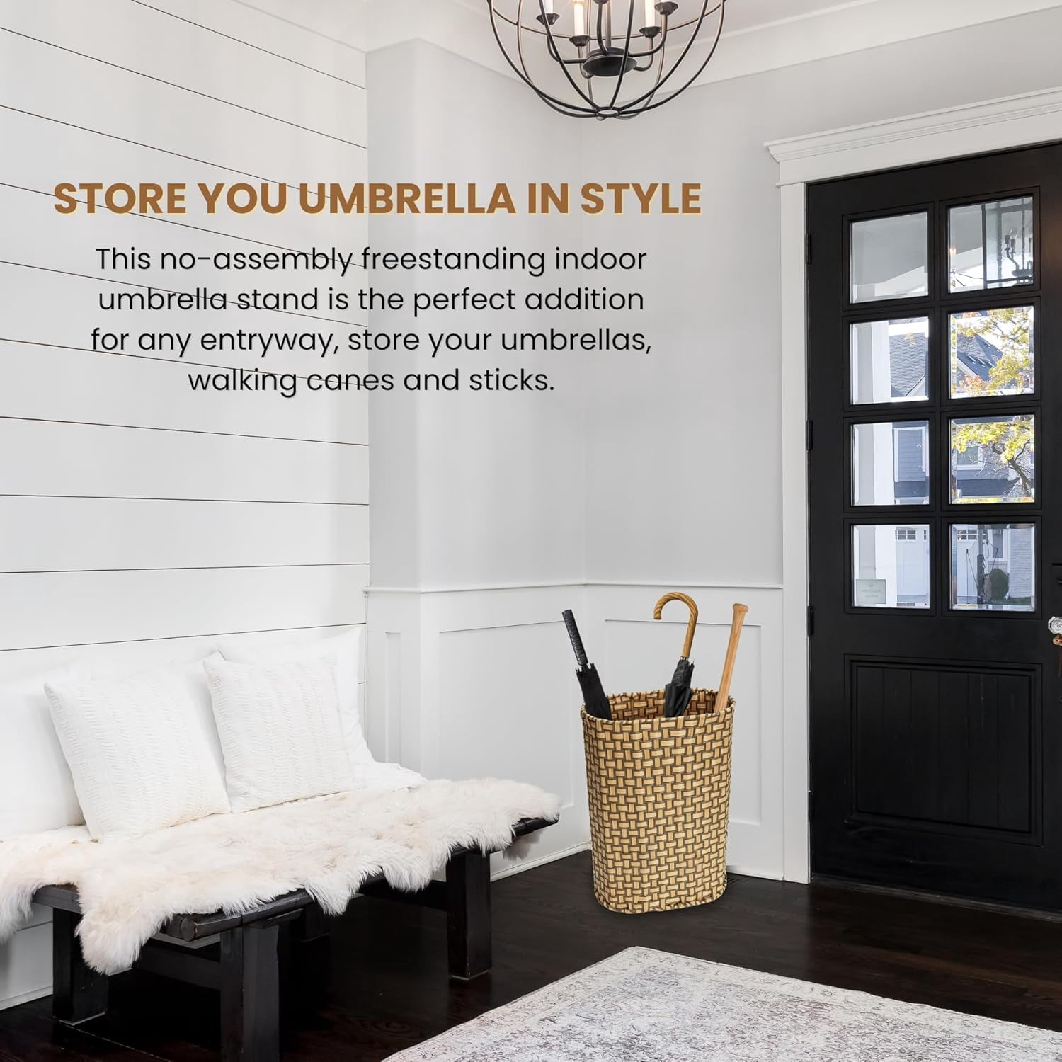 Umbrella Holder Entryway Umbrella Stand Indoor Entryway  Wicker Umbrella Bucket Basket Narrow Tall Umbrella Storage Bin Woven Faux Rattan Cane Holder Stands