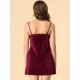 thumbnail image 5 of Conjunto de pijama de terciopelo de 2 piezas para mujer, camisón de encaje, ropa de dormir, vestido camisero, conjunto de bata midi, camisón rojo S, 5 of 6