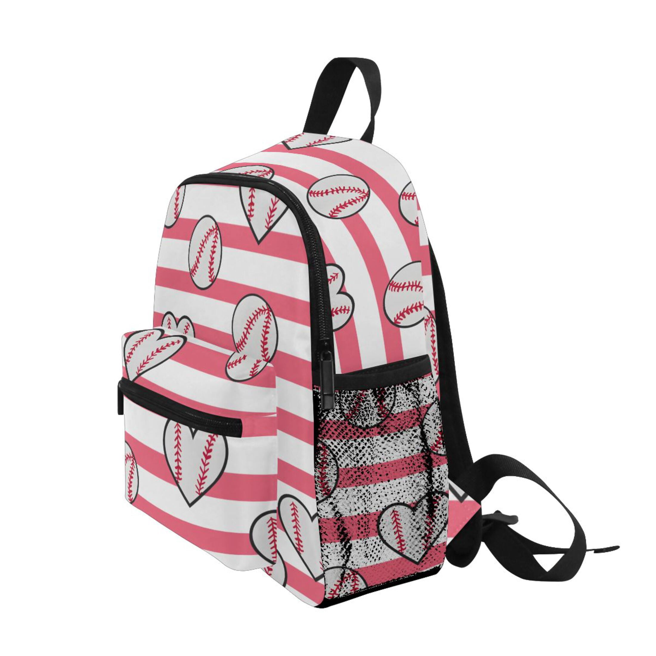 Baseball Stripes Pattern Mini Backpack Cute Small Backpack with Chest Strap and Whistle Ages 3-8