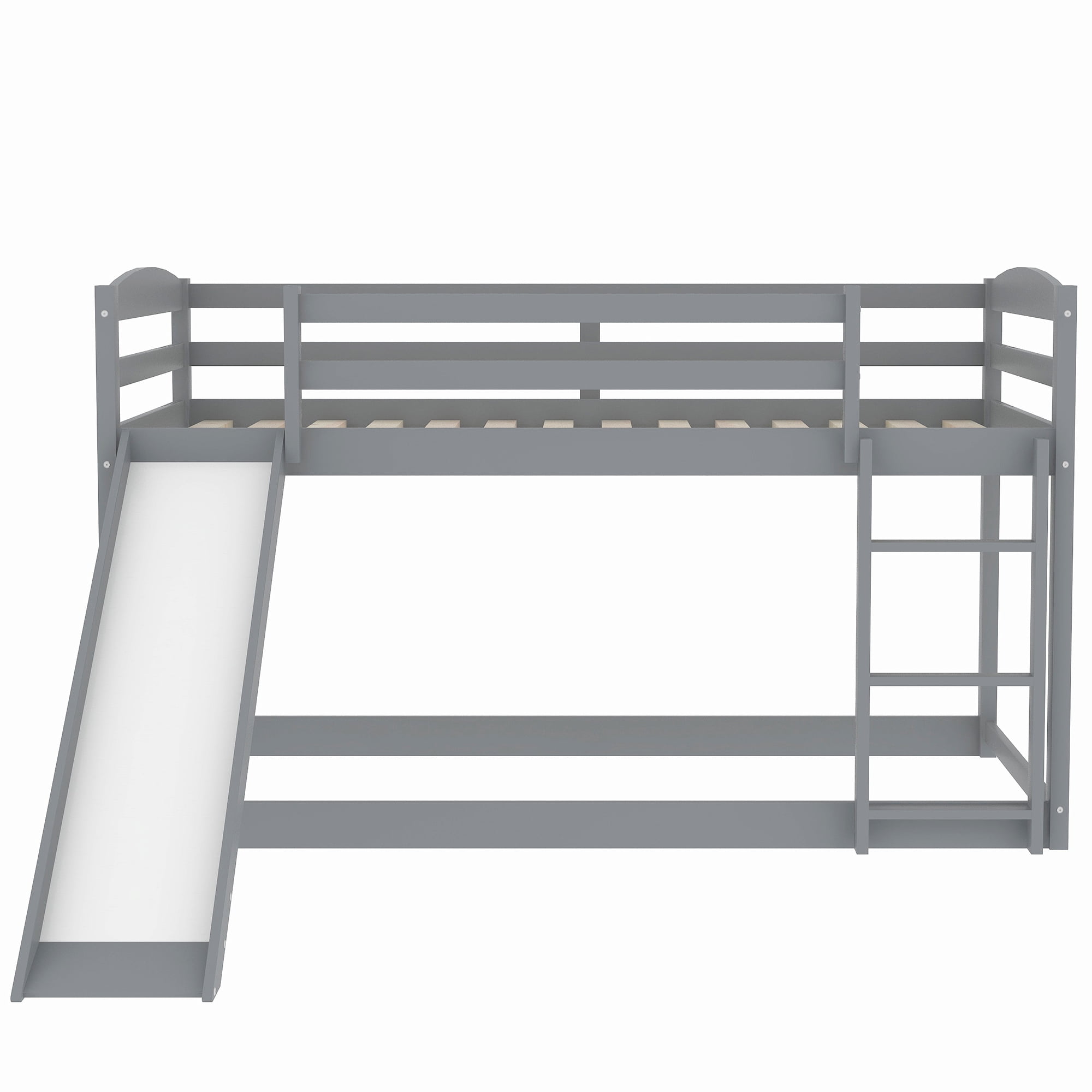 Euroco Solid Wood Kids Twin over Twin Bunk Bed with Slide and Ladder, Gray