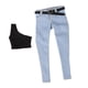 thumbnail image 5 of Conjunto de ropa femenina a escala 1/6, conjunto de mezclilla ajustado con cinturón, chaleco de disfraz de cosplay, conjunto de cinturón, ropa de muñeca para figura azul claro y largo, 5 of 10