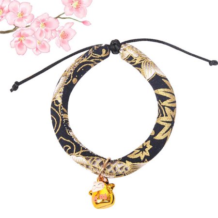 Small Adjustable Cartoon Japanese Style With Bell Pet Supplies Cat Necklace Grooming Accessories Pet Collar BLACK S
