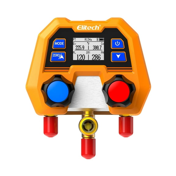 Elitech Digital Manifold Gauge for HVAC, Refrigeration & AC Systems – Pressure & Temperature Measurement, LCD Display, DMG-2SE