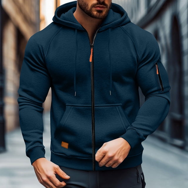 Ceisia Men's Oversize Hooded Full-Zip Color-Accent Fleece Hooded Jacket Gift