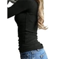 thumbnail image 4 of Camisetas de Larga para Mujer, Informales, Ajustadas, con Cuello Redondo de Encaje y Punto Acanalado, Tendencia de Otoño 2025. Negro XL, 4 of 9
