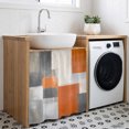 thumbnail image 3 of Abstract Orange Grey Cabinet Curtain 35"Wx35"L, Dustproof Under Sink Skirt with Self Adhesive Tape, Modern Watercolor Geometric Cabinet Curtain Cover for Kitchen Sink, Bathroom Vanity, Laundry Room, 3 of 9
