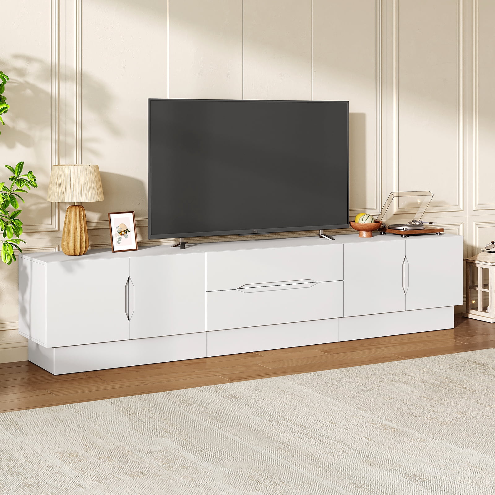 94.5" Wide Modern TV Stands with Storage, Wooden Media Console for Living Room, Bedroom, White