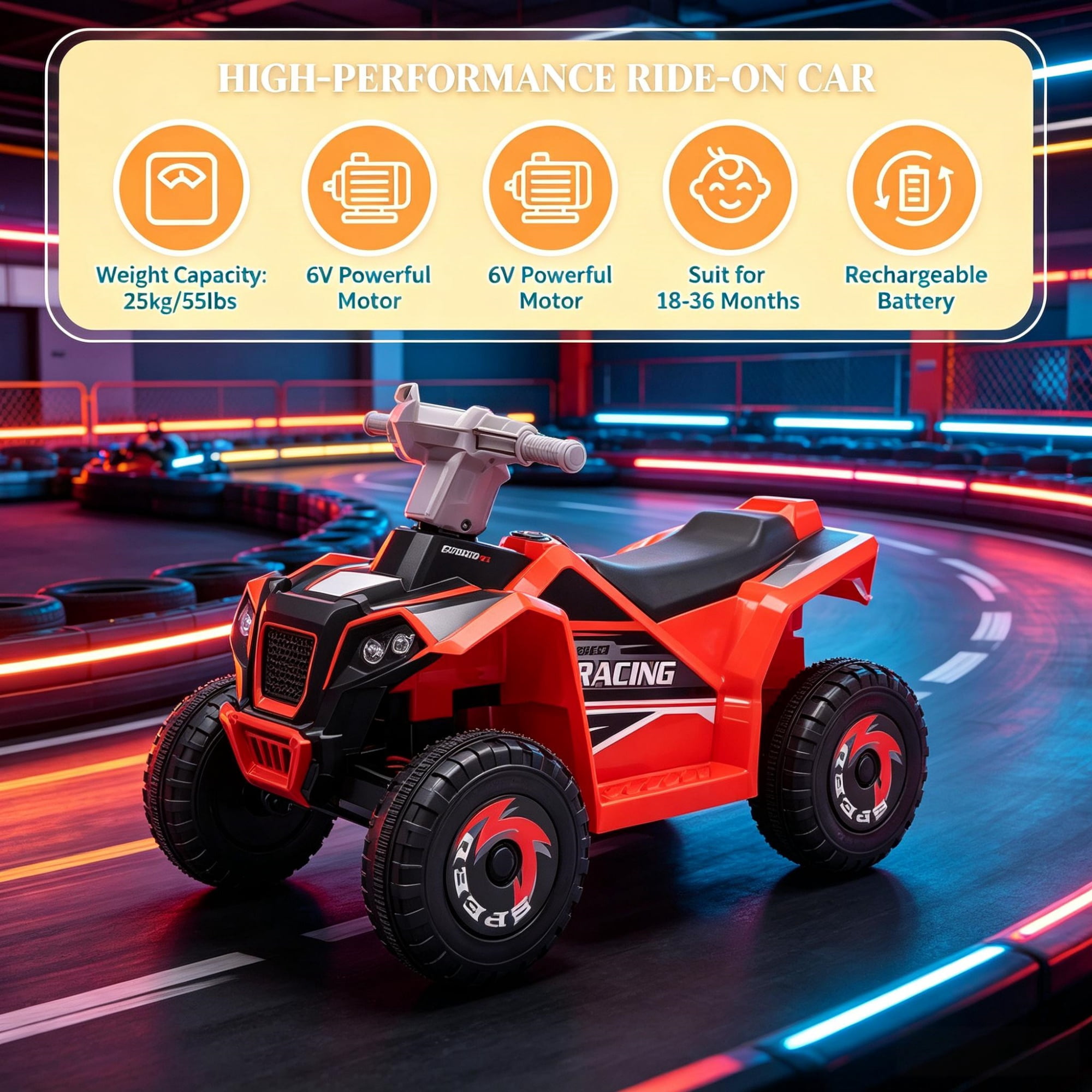 6V Electric Toy Car, Forward Backward with Wear-Resistant Wheels for 18-36 Months Old, Red