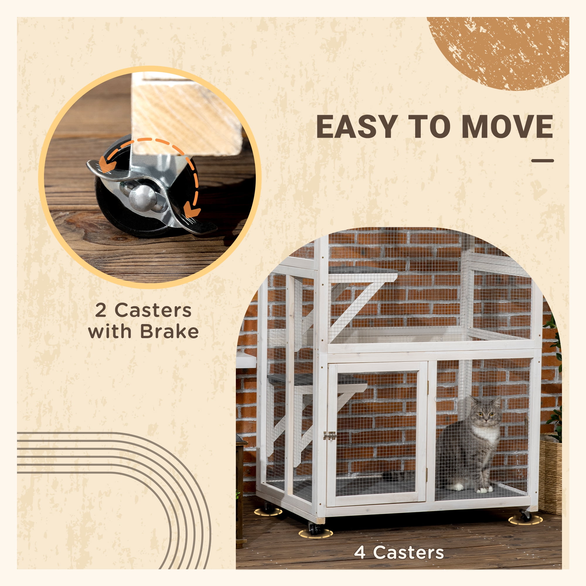 CoSoTower 74" Wooden Outdoor Cat House Weatherproof & Wheeled, Catio Outdoor Cat Enclosure with High Weight Capacity, Kitten Cage Condo, Gray