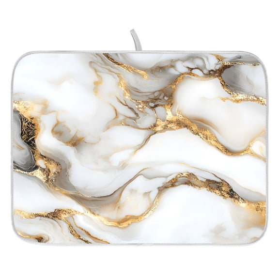 Ryvnso White Marble Dish Drying Mat for Kitchen Countertop 16x18 Small Dish Pad Drainer Rack Dish Sink Mats