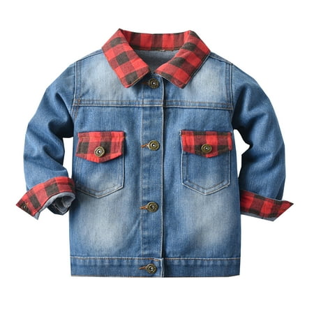 

Youth Coats Toddler Children Outwear Red Plaid Over Autumn Winter Long Sleeve Denim Jacket Blouse Boys Light Boys Coat