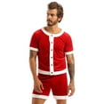 thumbnail image 3 of vastwit Men Christmas Santa Claus Fancy Dress Party Outfit Velvet T Shirt and Shorts B Red XL, 3 of 7