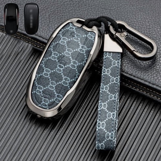 Car Key Fob Cover Case Protector Zinc Alloy Leather Car Remote Key Fob Case Cover Bag For Tesla Model X 2016-2019