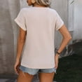 thumbnail image 4 of TSADFHJI Chandail en Molleton Col Rond Femme Coton Couleur Unie Nœud Manches Courtes T-Shirt TTG Beige, 4 of 5