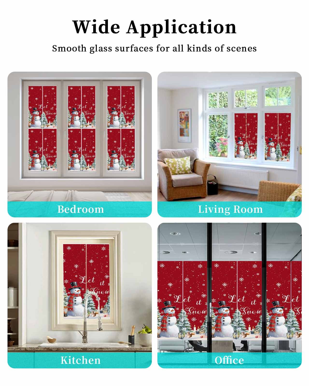 Red Snowman Christmas Window Privacy Film Stained Glass Window Film Decorative Windows Cover Static Windows Cling for Glass Door Xmas Tree Snowflake Gifts Stickers for Bathroom 29.5"x118"
