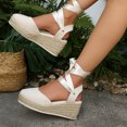 thumbnail image 3 of Rokment Espadrilles Platform Dressy Shoes for Women Bride Wedding Summer Fall Elegant Casual Leather Pointed Closed Toe Wedge Heeled Satin Strappy Sandals Beige Size 6, 3 of 6
