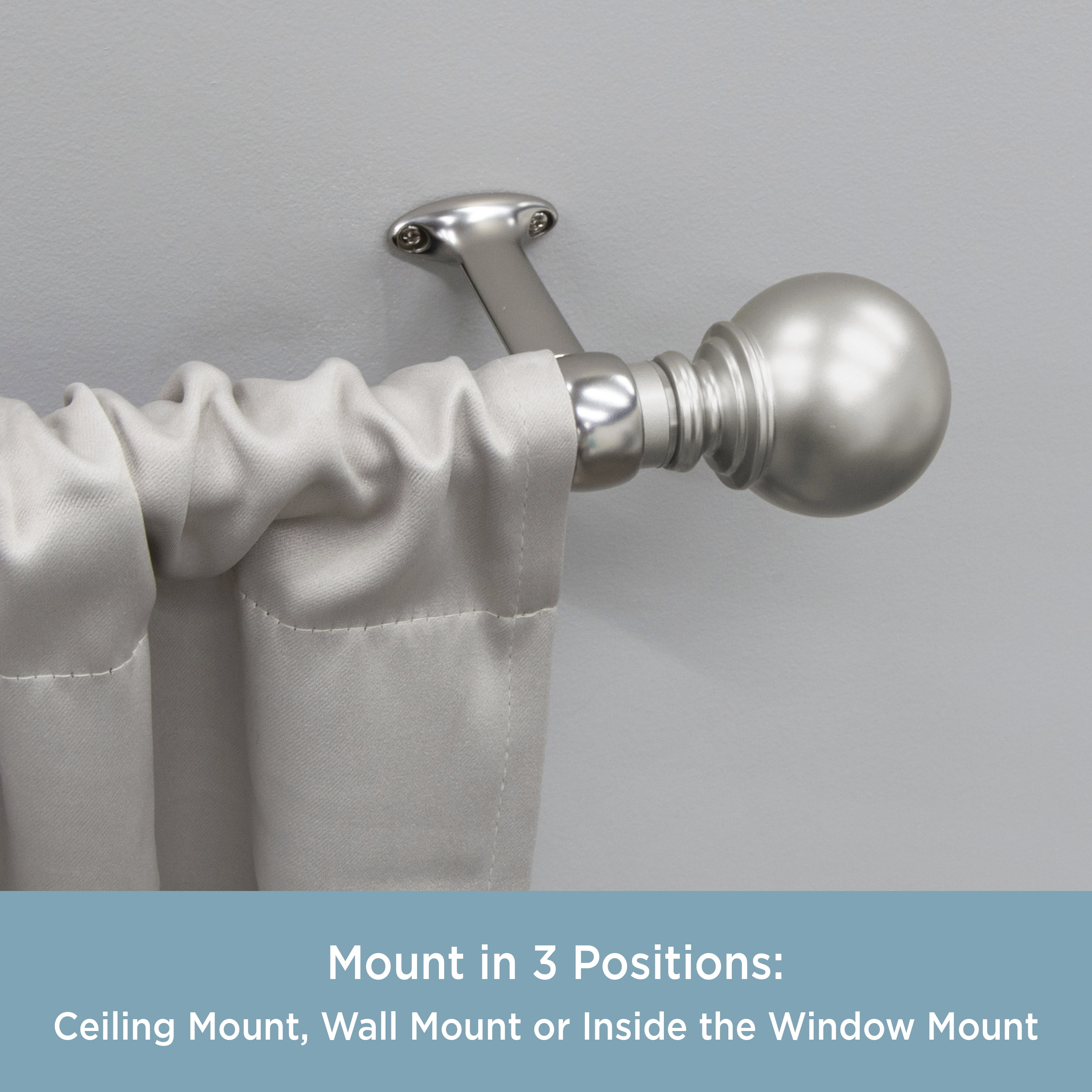 Kenney 1" Diameter Wall or Ceiling Mount Euro Bracket for Curtain Rods, Set of 2, Satin Nickel