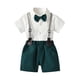 thumbnail image 1 of Qarigey Camisa con botones de verano para niños, conjunto de pantalones, conjunto de ropa de pajarita para banquete de fiesta, pantalones conjuntos de ropa Verde oscuro 110cm, 1 of 6