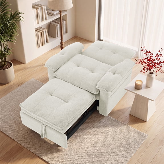 Bonzy Home 3-in-1 Pull Out Sofa Bed Chair, Soft Fabric Convertible Recliner with Side Storage,White