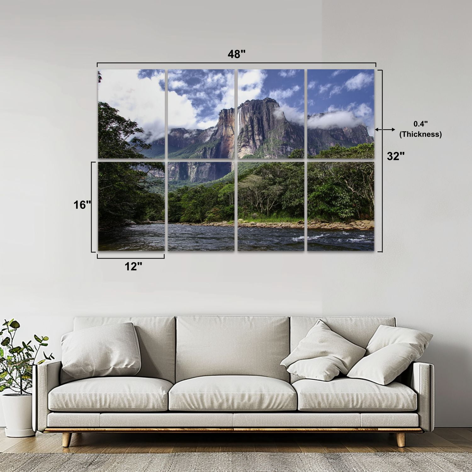 8 Pack Art Acoustic Panels Sound Absorbing falls Canaima National Park Venezuela Decorative Soundproof Wall Panels Self Adhesive for Nursery Game Room Bedroom 48"x32"