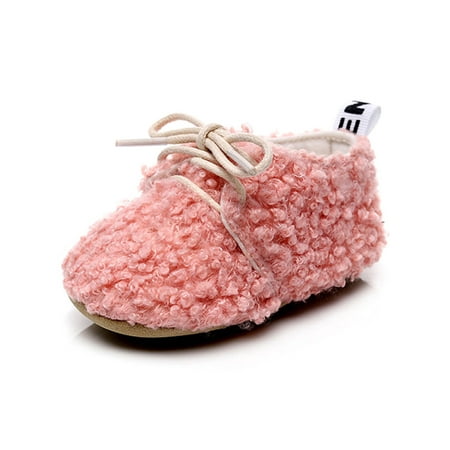 

Rotosw Toddler Boys & Girls First Walking Shoes Prewalker Cotton Shoe Soft Sole Flats Comfort Lace Up Crib Sneakers Indoor Non-slip Pink 3C