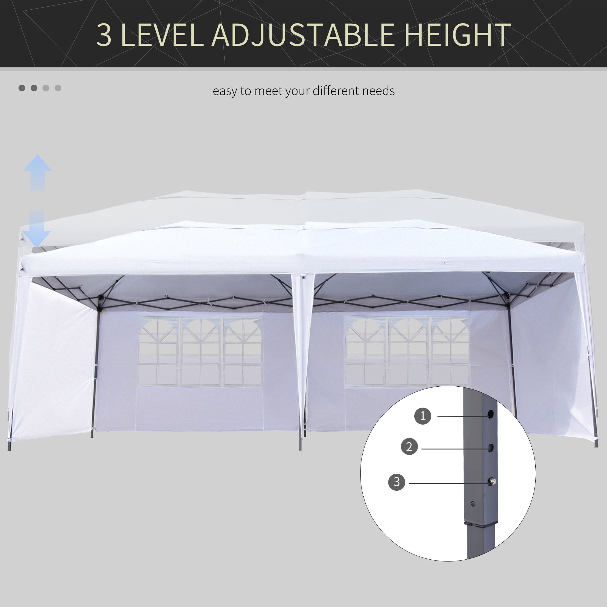 Outsunny 10' x 20' Pop Up Canopy Tent with 4 Sidewalls, Heavy Duty Tents for Parties, Outdoor Instant Gazebo with Carry Bag, for Outdoor, Garden, Patio, White