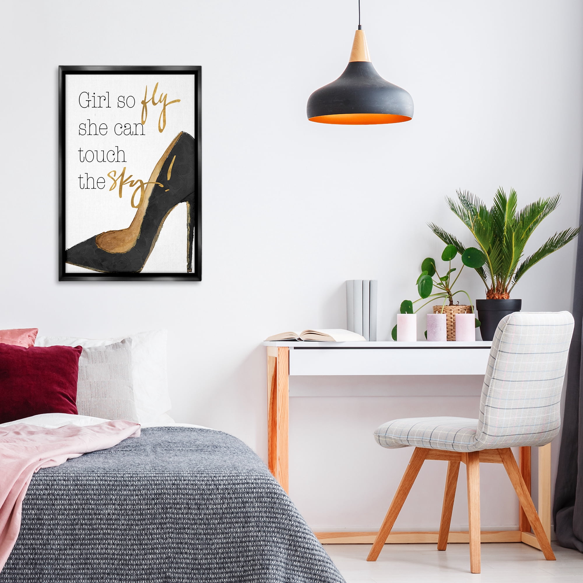 Stupell Industries Touch The Sky Phrase Beauty & Fashion Painting Black Floater Framed Art Print Wall Art, 21 x 31